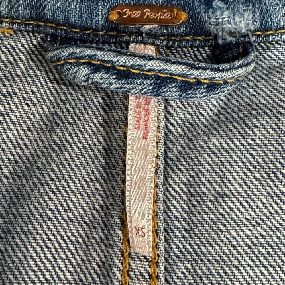 Free People Embellished Denim Shacket Oversized Western Boho Distressed Jacket - Picture 3 of 8